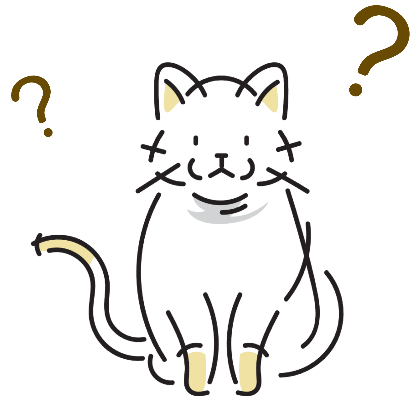 疑問符と首をかしげる猫